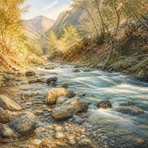 Lit de rivière en montagne