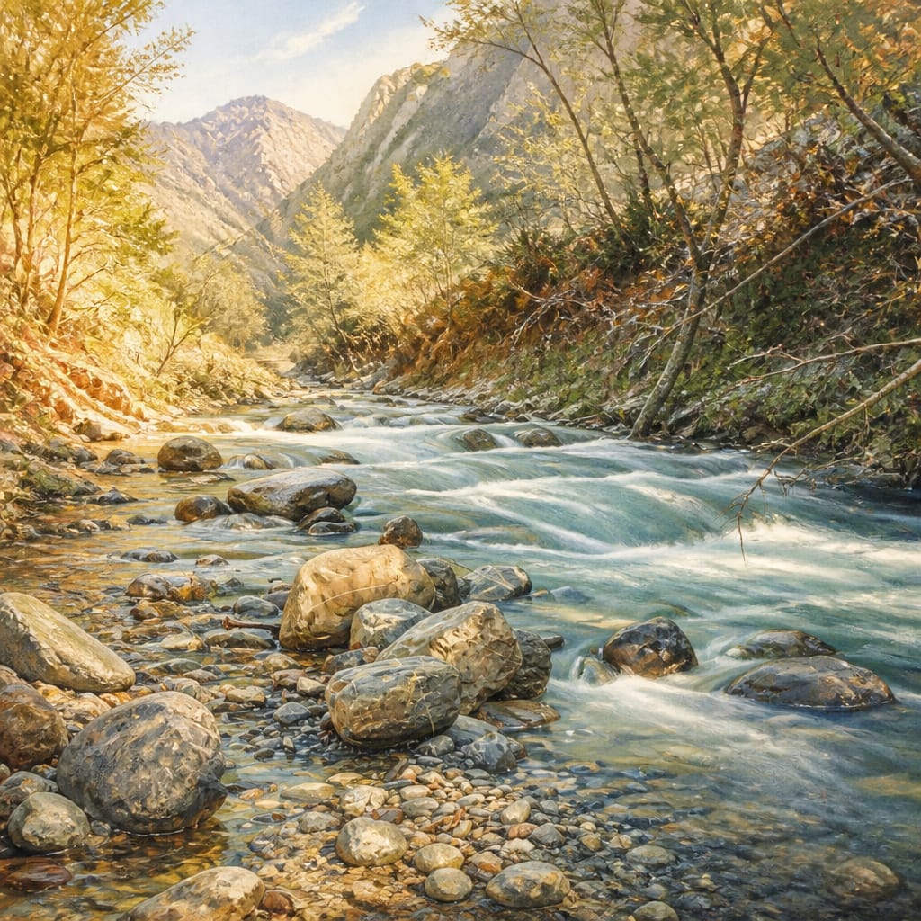 Lit de rivière en montagne